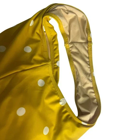 Beach Joy One-Piece Swimsuit Tie Back Polka Dot Ruffled Yellow Size Medium - Picture 10 of 12